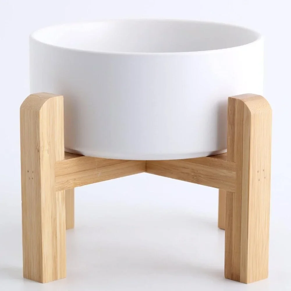 Petygooing 28 OZ White Elevated/Raised Ceramic Dog Bowl